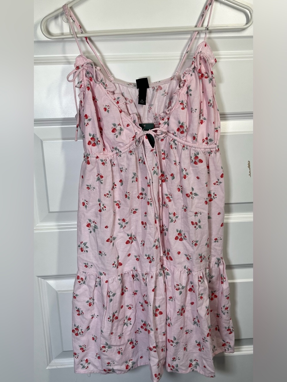 Wild Fable Strawberry Babydoll Mini Dress XS NWT Pink Ruffle Tie Front